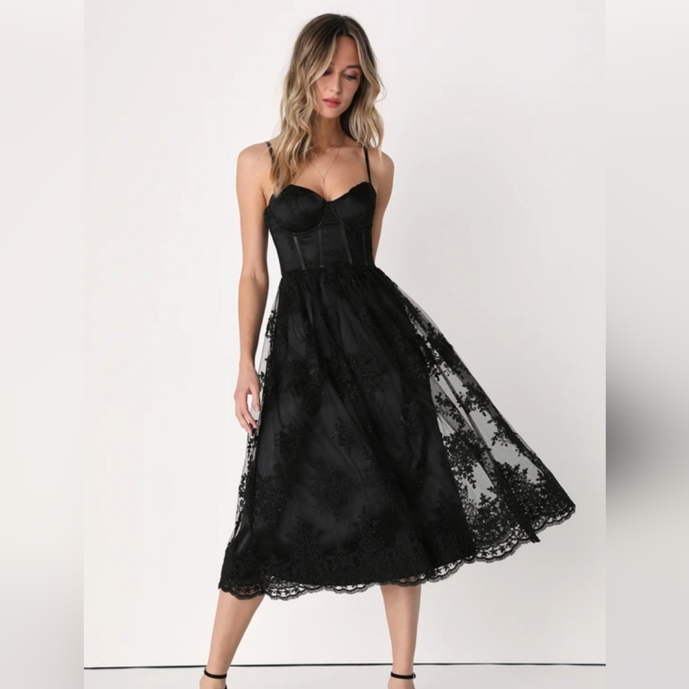 My Darling Daydreamer Black Lace Bustier Midi Dress